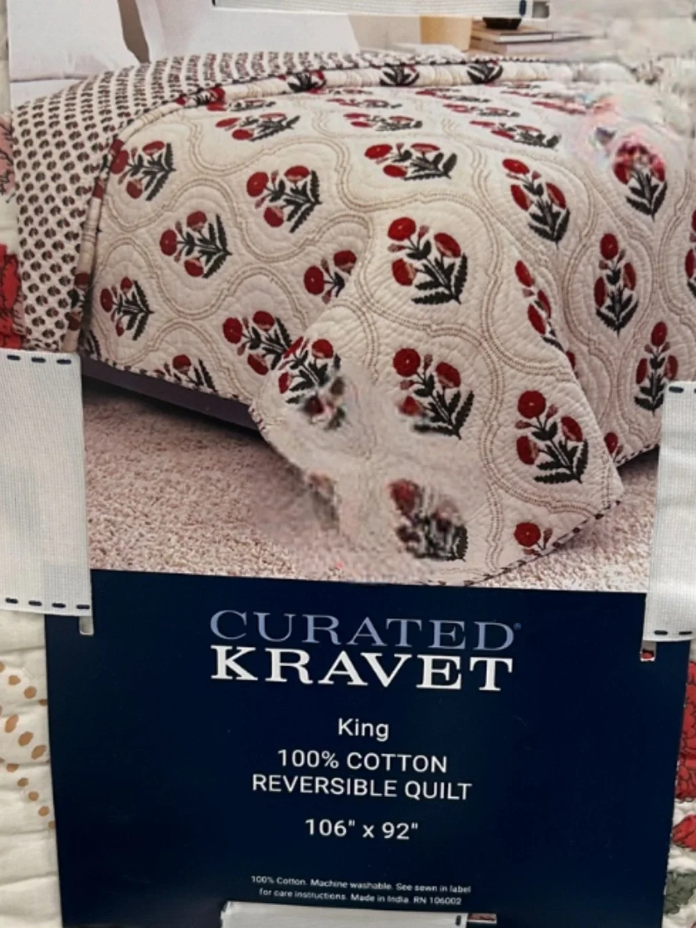Curated Kravet Red, Cream and Green Cotton Reversible King Quilt Set 106”x92”